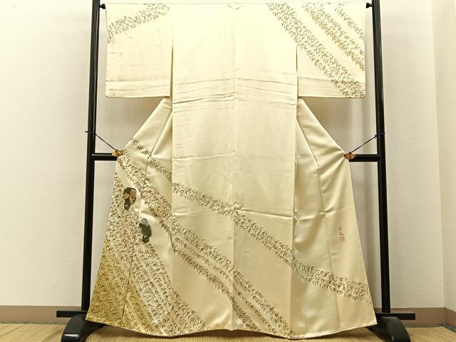平和屋着物●京童人形絵師　高橋翠延　訪問着　手描き　休み鳥　暈し染め　金彩　正絹　逸品　BAAY3969hj