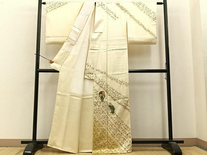 平和屋着物●京童人形絵師　高橋翠延　訪問着　手描き　休み鳥　暈し染め　金彩　正絹　逸品　BAAY3969hj