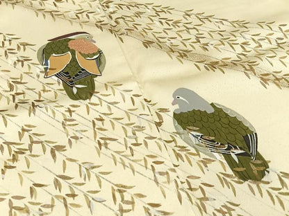 平和屋着物●京童人形絵師　高橋翠延　訪問着　手描き　休み鳥　暈し染め　金彩　正絹　逸品　BAAY3969hj