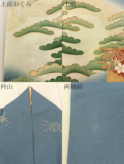 平和屋着物●訪問着　駒刺繍　飛鶴浜松文　帆掛け船　暈し染め　金彩　正絹　逸品　BAAY3970hj