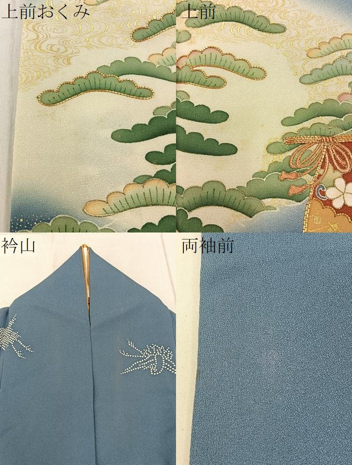 平和屋着物●訪問着　駒刺繍　飛鶴浜松文　帆掛け船　暈し染め　金彩　正絹　逸品　BAAY3970hj