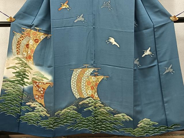 平和屋着物●訪問着　駒刺繍　飛鶴浜松文　帆掛け船　暈し染め　金彩　正絹　逸品　BAAY3970hj