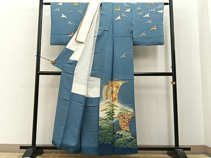 平和屋着物●訪問着　駒刺繍　飛鶴浜松文　帆掛け船　暈し染め　金彩　正絹　逸品　BAAY3970hj
