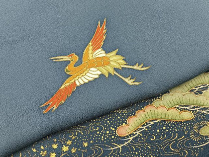 平和屋着物●訪問着　駒刺繍　飛鶴浜松文　帆掛け船　暈し染め　金彩　正絹　逸品　BAAY3970hj