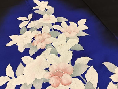 平和屋着物■訪問着　刺繍　草花文　暈し染め　黒地　ロング丈　正絹　逸品　BAAY3972hj