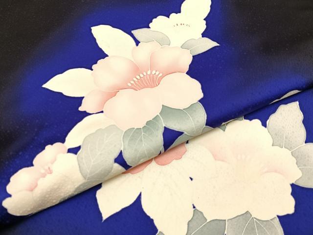平和屋着物■訪問着　刺繍　草花文　暈し染め　黒地　ロング丈　正絹　逸品　BAAY3972hj