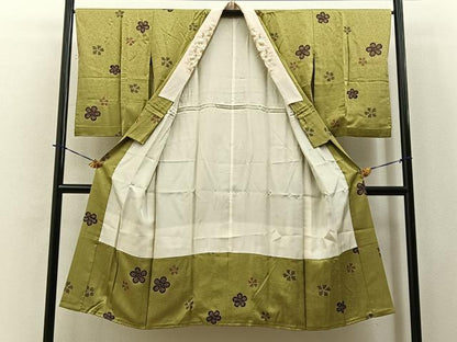 平和屋着物●長襦袢　袷　鹿の子梅文　半衿刺繍　正絹　逸品　未使用　BAAY3975hj