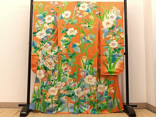 平和屋着物■豪華振袖　駒刺繍　草花文　暈し染め　金彩　正絹　逸品　BAAY3976hj