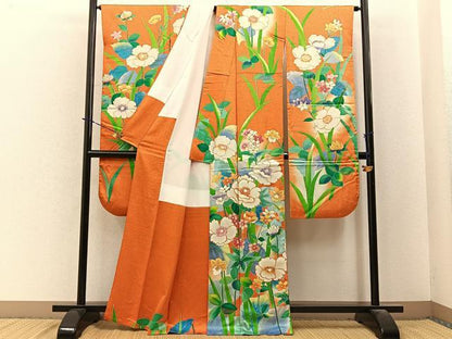 平和屋着物■豪華振袖　駒刺繍　草花文　暈し染め　金彩　正絹　逸品　BAAY3976hj