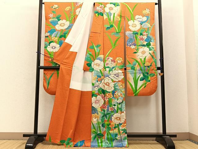平和屋着物■豪華振袖　駒刺繍　草花文　暈し染め　金彩　正絹　逸品　BAAY3976hj