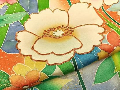 平和屋着物■豪華振袖　駒刺繍　草花文　暈し染め　金彩　正絹　逸品　BAAY3976hj