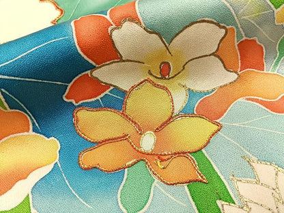 平和屋着物■豪華振袖　駒刺繍　草花文　暈し染め　金彩　正絹　逸品　BAAY3976hj