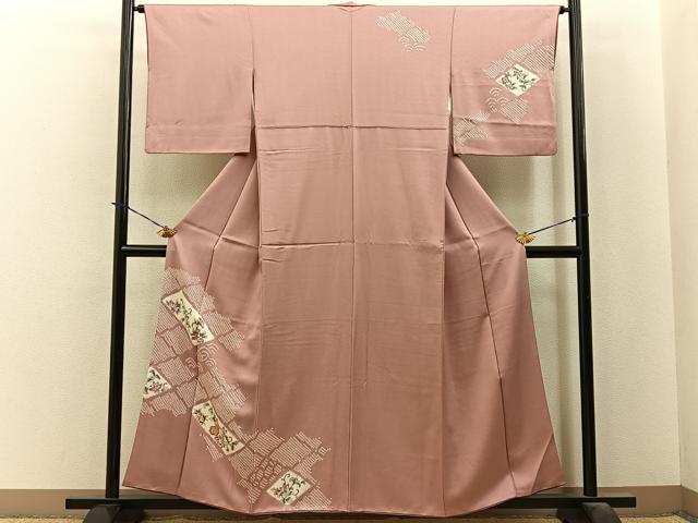 平和屋着物■訪問着　手描き　絞り　更紗花唐草文　正絹　逸品　BAAY3984hj