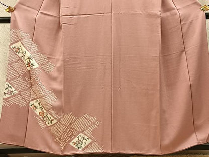 平和屋着物■訪問着　手描き　絞り　更紗花唐草文　正絹　逸品　BAAY3984hj