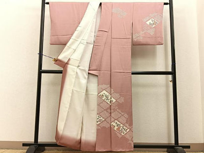 平和屋着物■訪問着　手描き　絞り　更紗花唐草文　正絹　逸品　BAAY3984hj