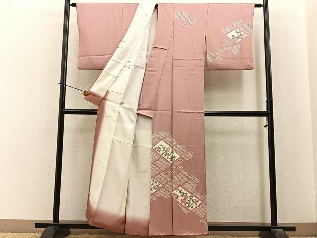 平和屋着物■訪問着　手描き　絞り　更紗花唐草文　正絹　逸品　BAAY3984hj