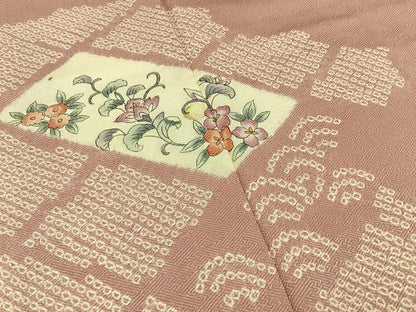 平和屋着物■訪問着　手描き　絞り　更紗花唐草文　正絹　逸品　BAAY3984hj