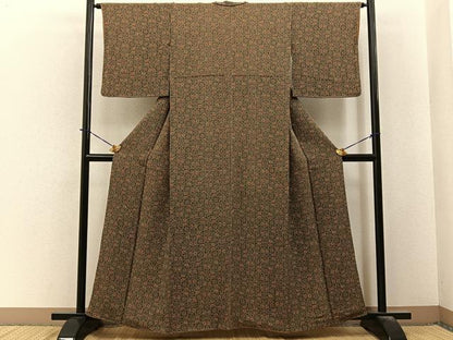 平和屋着物■上質な小紋　正倉院花文　鬼しぼ縮緬　ゑり正扱い　正絹　逸品　BAAY3986hj