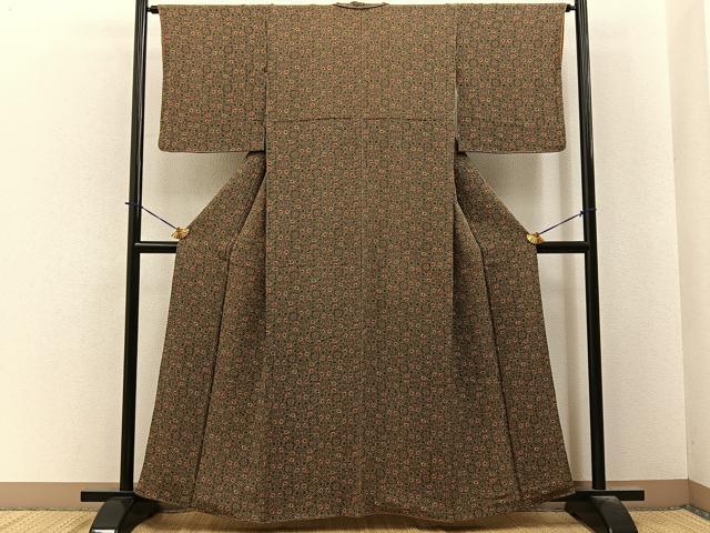平和屋着物■上質な小紋　正倉院花文　鬼しぼ縮緬　ゑり正扱い　正絹　逸品　BAAY3986hj
