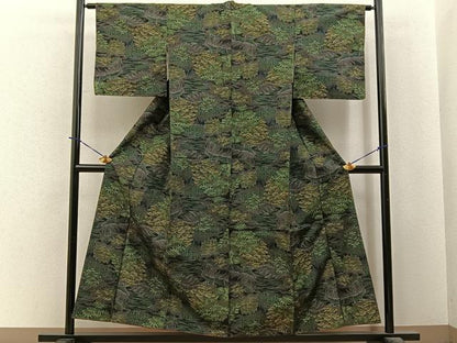 平和屋着物■上質な紬　樹林風景文　正絹　逸品　BAAY3987hj