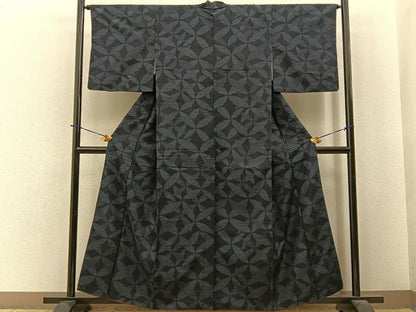 平和屋着物■結城紬　80亀甲　変わり七宝文様　ゑり正扱い　正絹　逸品　BAAY3988hj