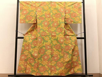 平和屋着物■上質な紬　花尽くし　正絹　逸品　BAAY3989hj