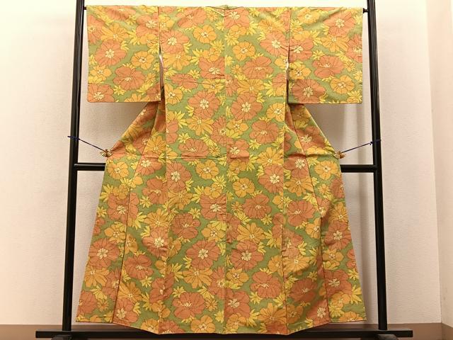 平和屋着物■上質な紬　花尽くし　正絹　逸品　BAAY3989hj