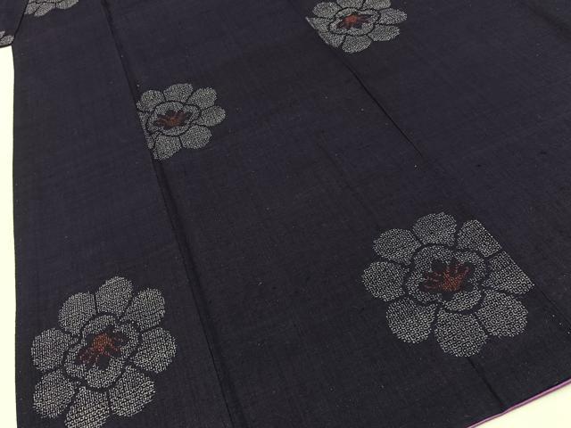 平和屋着物●結城紬　100亀甲　飛び亀甲柄　花　正絹　逸品　BAAY3992hj