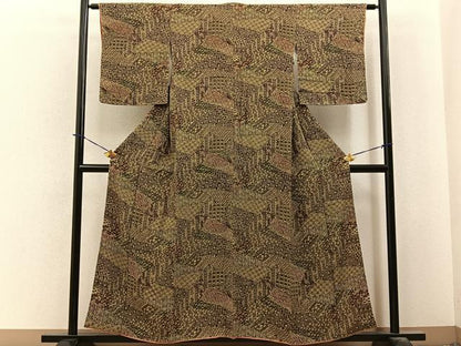 平和屋着物■上質な小紋　切嵌花文　正絹　逸品　BAAY3993hj