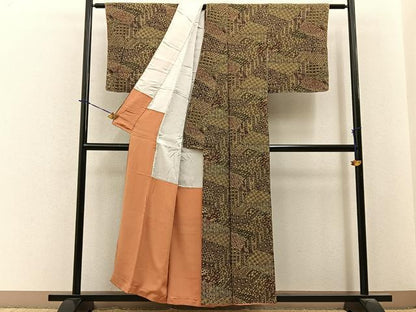 平和屋着物■上質な小紋　切嵌花文　正絹　逸品　BAAY3993hj