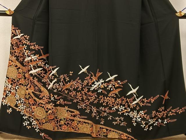 平和屋着物■豪華黒留袖　駒刺繍　飛鶴正倉院花文　金彩　正絹　逸品　BAAY3996hj