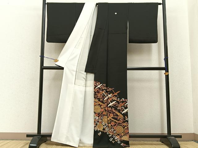 平和屋着物■豪華黒留袖　駒刺繍　飛鶴正倉院花文　金彩　正絹　逸品　BAAY3996hj
