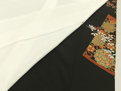 平和屋着物■豪華黒留袖　駒刺繍　飛鶴正倉院花文　金彩　正絹　逸品　BAAY3996hj