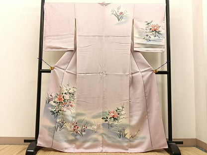 平和屋着物●訪問着　友禅　流水草花文　暈し染め　正絹　逸品　未使用　BAAY3998hj