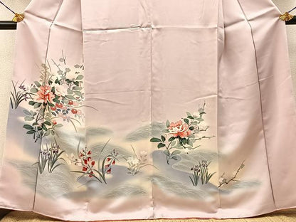 平和屋着物●訪問着　友禅　流水草花文　暈し染め　正絹　逸品　未使用　BAAY3998hj