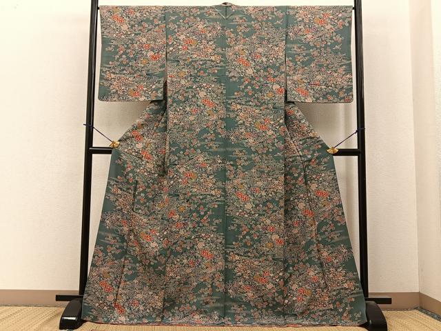 平和屋着物■上質な小紋　流水花鳥文　ロング丈　正絹　逸品　BAAY3999hj
