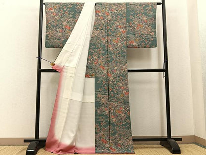 平和屋着物■上質な小紋　流水花鳥文　ロング丈　正絹　逸品　BAAY3999hj