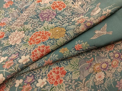 平和屋着物■上質な小紋　流水花鳥文　ロング丈　正絹　逸品　BAAY3999hj