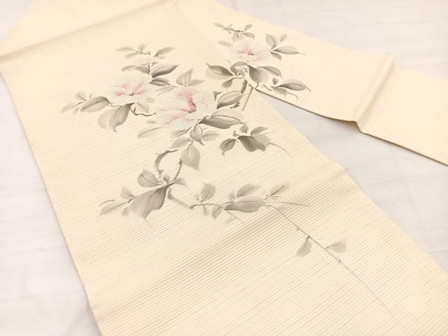 平和屋着物＊夏物　九寸名古屋帯　手描き　刺繍　草花文　銀糸　正絹　逸品　BAAY4001hv