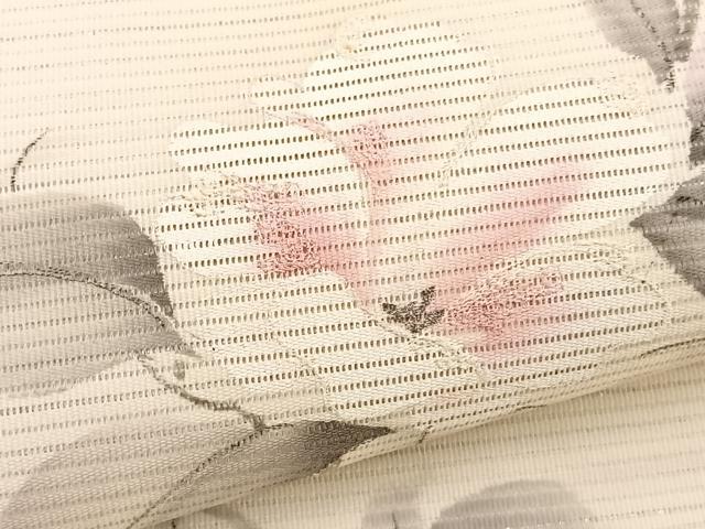 平和屋着物＊夏物　九寸名古屋帯　手描き　刺繍　草花文　銀糸　正絹　逸品　BAAY4001hv