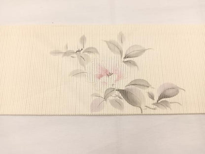 平和屋着物＊夏物　九寸名古屋帯　手描き　刺繍　草花文　銀糸　正絹　逸品　BAAY4001hv