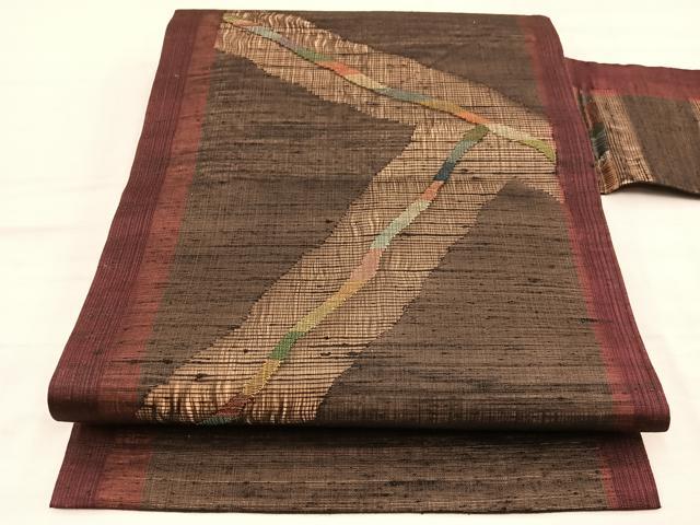 平和屋着物＊夏物　九寸名古屋帯　幾何学文様　金糸　正絹　逸品　BAAY4002hv
