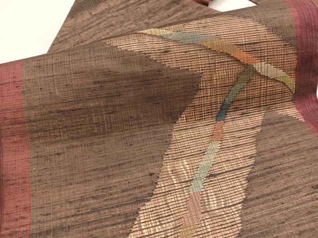平和屋着物＊夏物　九寸名古屋帯　幾何学文様　金糸　正絹　逸品　BAAY4002hv