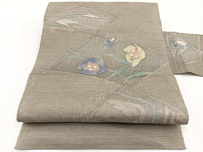 平和屋着物＊夏物　八寸名古屋帯　すくい織　枝花文　正絹　逸品　BAAY4003hv
