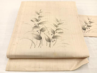 平和屋着物＊夏物　九寸名古屋帯　作家物　手描き　紬地　枝花文　正絹　逸品　BAAY4005hv