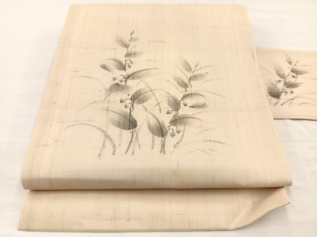 平和屋着物＊夏物　九寸名古屋帯　作家物　手描き　紬地　枝花文　正絹　逸品　BAAY4005hv