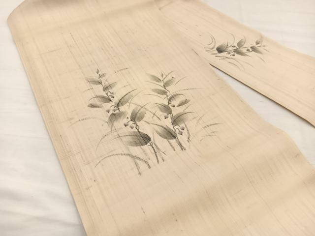 平和屋着物＊夏物　九寸名古屋帯　作家物　手描き　紬地　枝花文　正絹　逸品　BAAY4005hv
