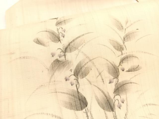 平和屋着物＊夏物　九寸名古屋帯　作家物　手描き　紬地　枝花文　正絹　逸品　BAAY4005hv