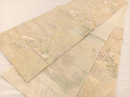 平和屋着物＊夏物　六通柄袋帯　野草の詩　金糸　正絹　逸品　未使用　BAAY4012hv