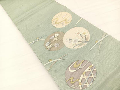 平和屋着物＊夏物　太鼓柄袋帯　すくい織　流水花丸文　金銀糸　正絹　逸品　BAAY4020hv